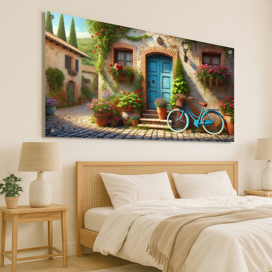 תמונה כפרית עם אופניים כחולים