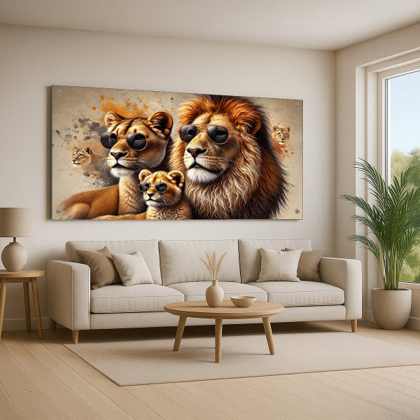משפחת אריות עם משקפי שמש – תמונות לבית