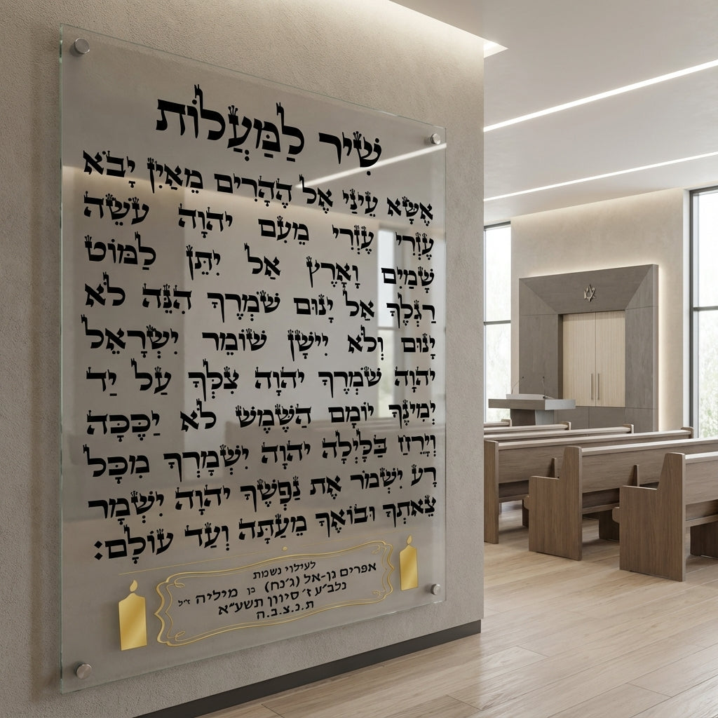 תמונות זכוכית - שיר למעלות בעיצוב אותיות שחורות ועיטור זהב עדין תמונות זכוכית לסלון תמונות לבית תמונות קיר הדפסה על זכוכית