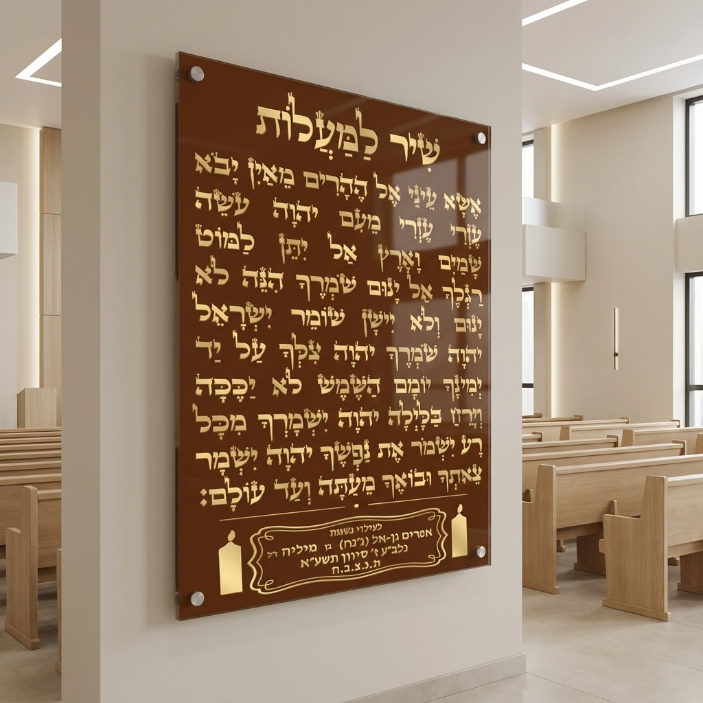 הדפסה על זכוכית - שיר למעלות בגווני חום-שוקולד וזהב עם עיטורי נרות תמונות זכוכית לסלון תמונות לבית תמונות קיר הדפסה על זכוכית