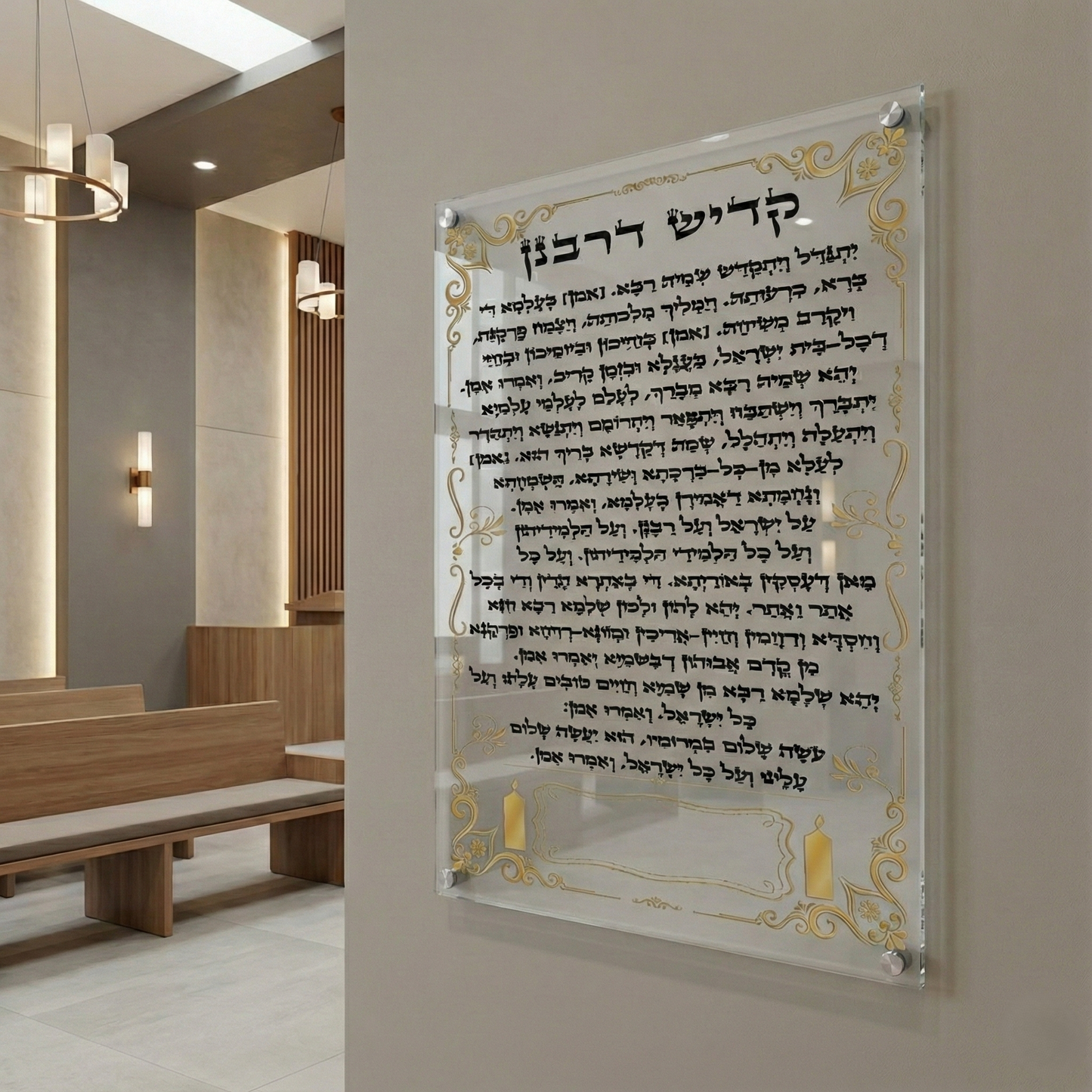 תמונות זכוכית - ברכת קדיש בעיטורי זהב קלאסיים עם נרות תמונות זכוכית לסלון תמונות לבית תמונות קיר הדפסה על זכוכית