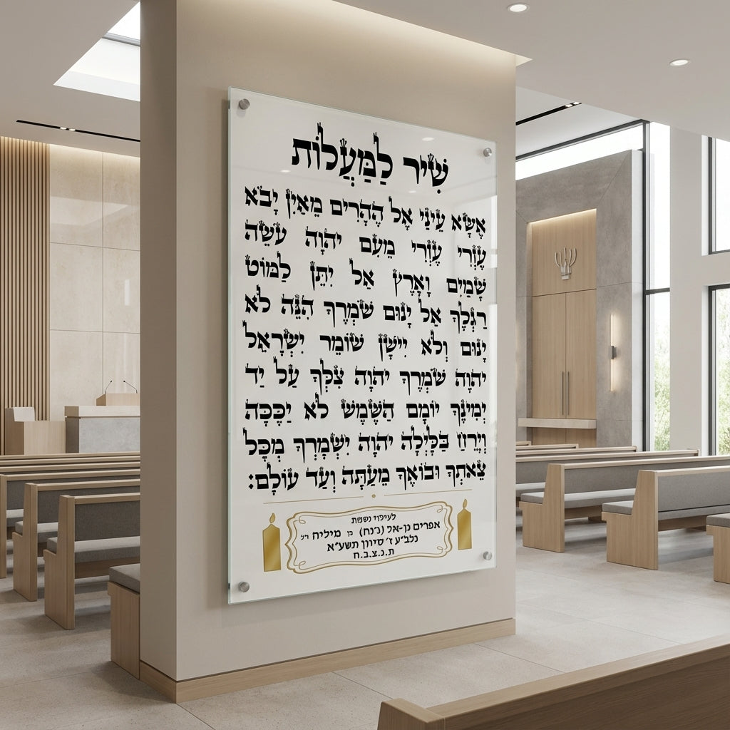הדפסה על זכוכית - שיר למעלות בעיצוב קלף לבן וזהב תמונות זכוכית לסלון תמונות לבית תמונות קיר הדפסה על זכוכית