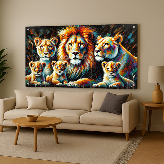 משפחת אריות צבעונית - תמונות זכוכית