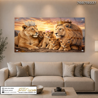 תמונת משפחת אריות מתנוססת בסלון בעיצוב ייחודי