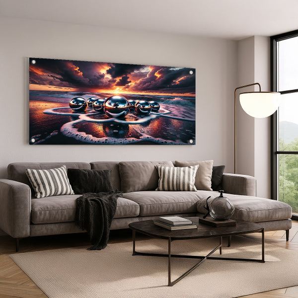 כדורי מתכת בשקיעה – תמונות זכוכית