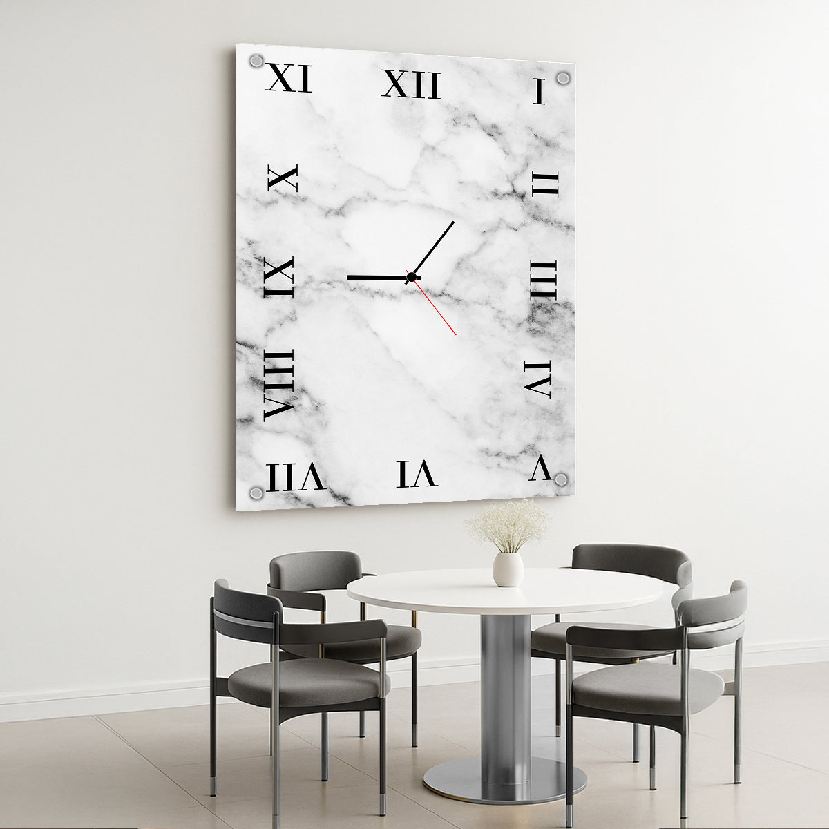 שעון קיר זכוכית שיש לבן רומי