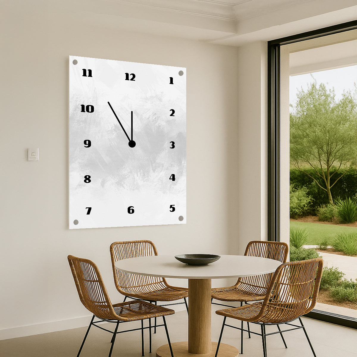 שעון קיר זכוכית לבן מופשט