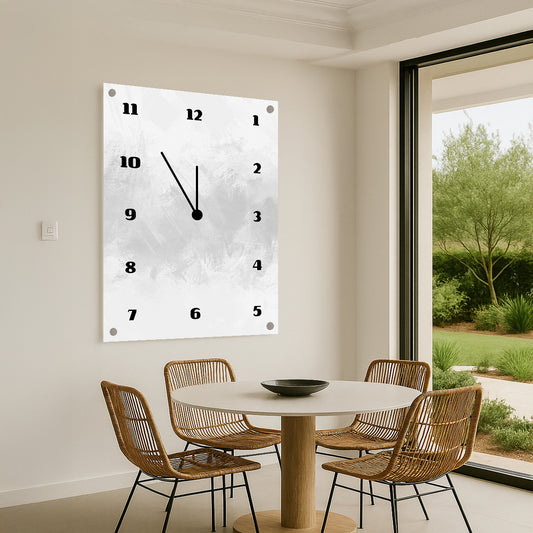 שעון קיר זכוכית לבן מופשט
