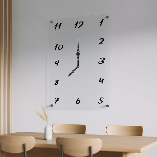 שעון קיר זכוכית שקוף ספרות שחורות