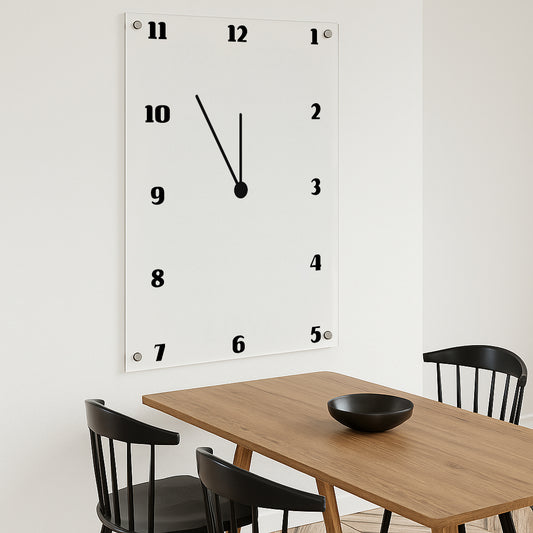 שעון קיר מזכוכית לבן מינימליסטי