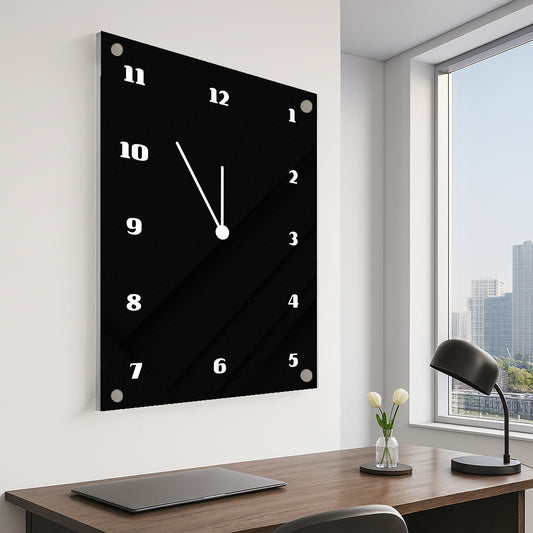 שעון קיר זכוכית שחור ספרות לבנות