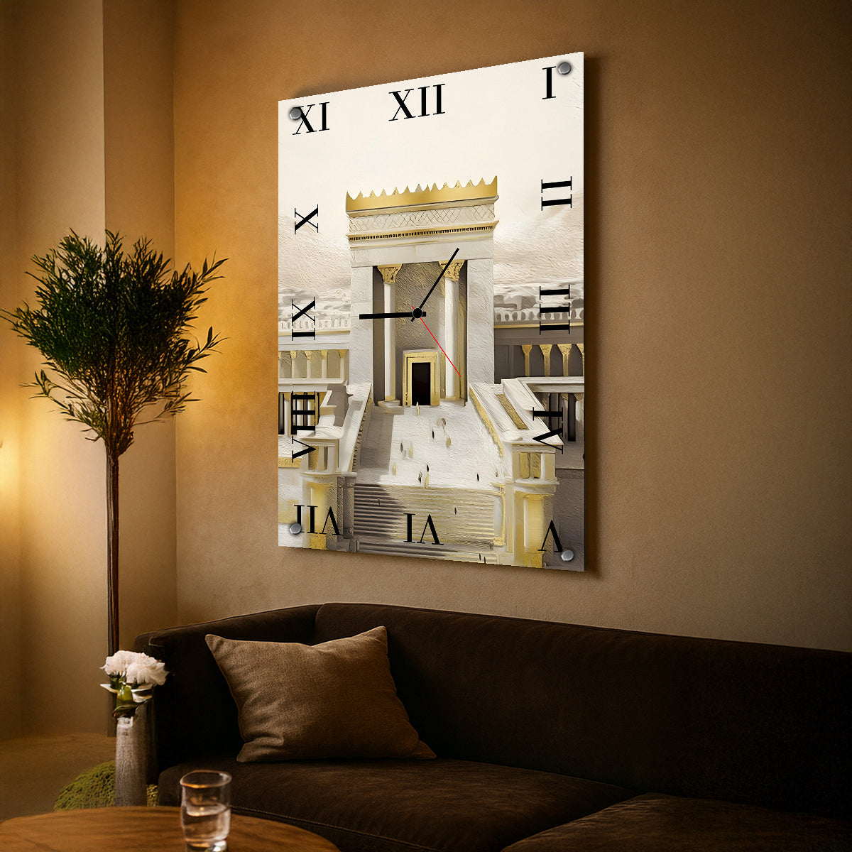 שעון זכוכית מקדש לבן וזהב