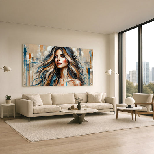 דיוקן אמנותי נשי מודרני לקיר סלון – תמונות לבית