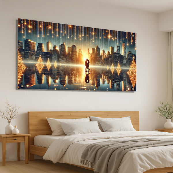 תמונה מודרנית של זוג מול קו רקיע זהוב