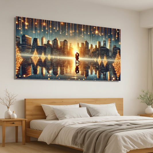 תמונה מודרנית של זוג מול קו רקיע זהוב