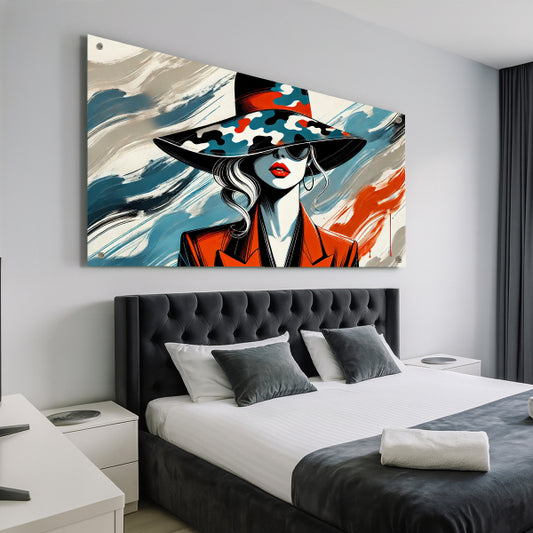 אישה עם כובע רחב ומשקפיים על זכוכית