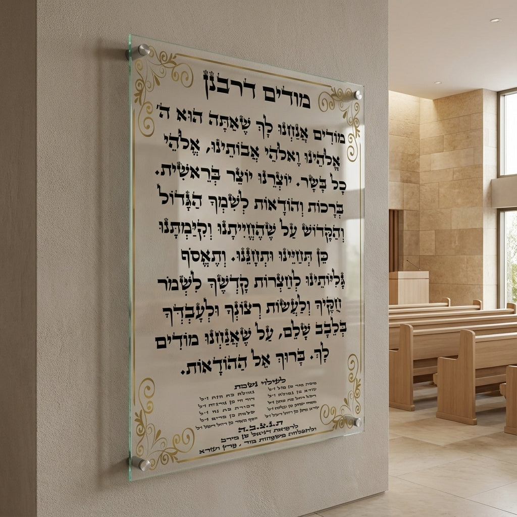 הדפסה על זכוכית - מודים דרבנן בכתב שחור עם מסגרת עיטורי זהב עדינים תמונות זכוכית לסלון תמונות לבית תמונות קיר הדפסה על זכוכית