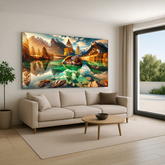 אגם הרים עם השתקפות עצים – תמונות לבית