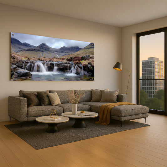 מפלי הרים טבעיים עם נוף פראי – תמונות זכוכית מעוצבות