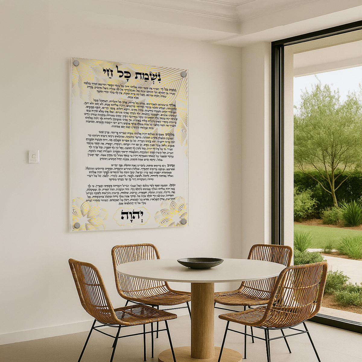 תפילת נשמת כל חי מעוטרים בפרחים צהובים – תמונות מזכוכית תמונות זכוכית לסלון תמונות לבית תמונות קיר הדפסה על זכוכית