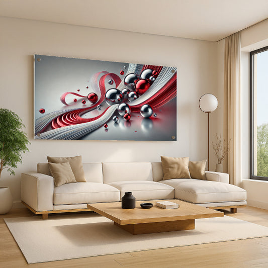 תמונת זכוכית בגווני כסף ואדום