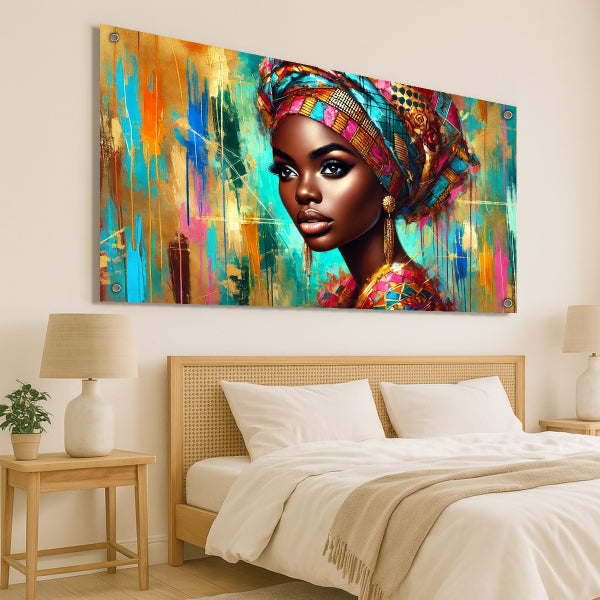 דיוקן נשי מלכותי בצבעי זהב וטורקיז - תמונות לבית