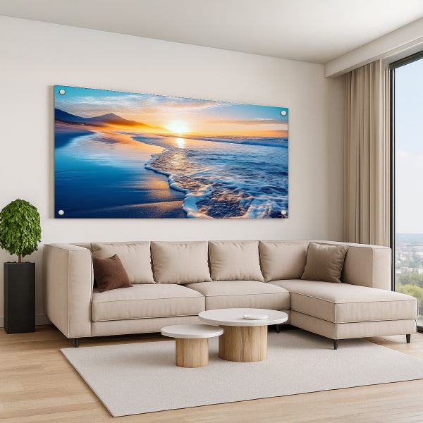 תמונת זכוכית של שקיעה מעל הים – תמונות לבית ולסלון באיכות יוקרתית