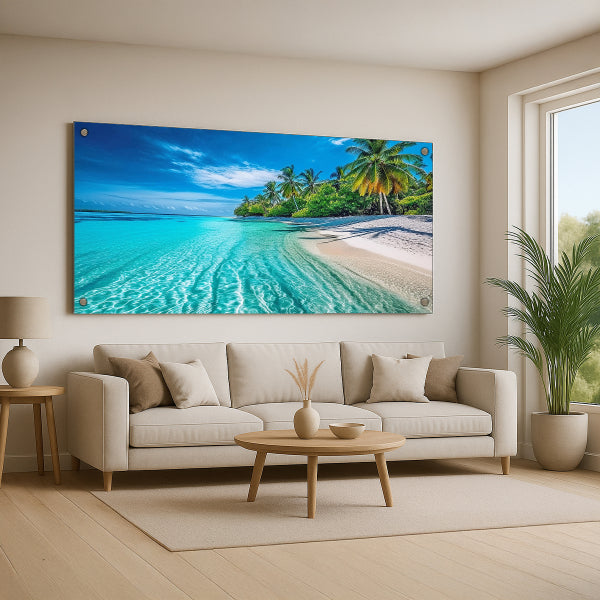 חוף טרופי עם מי טורקיז – תמונות זכוכית לבית