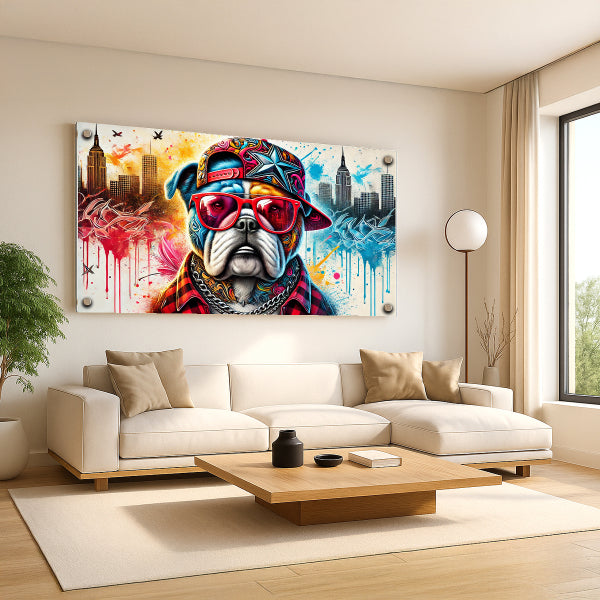 בולדוג גרפיטי צבעוני בזכוכית – תמונות לבית