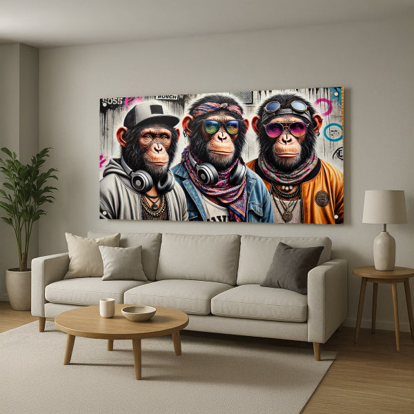 שלושה קופים אורבניים עם משקפיים – תמונות נוי