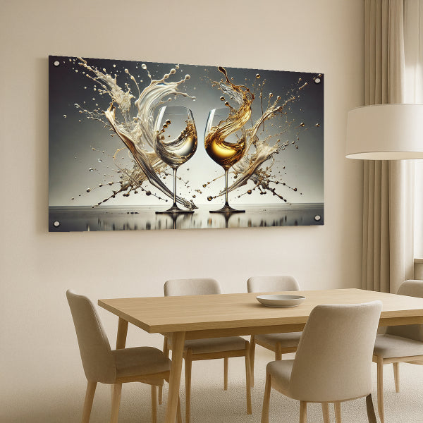 תמונת זכוכית שתי כוסות יין בהתנגשות אמנותית